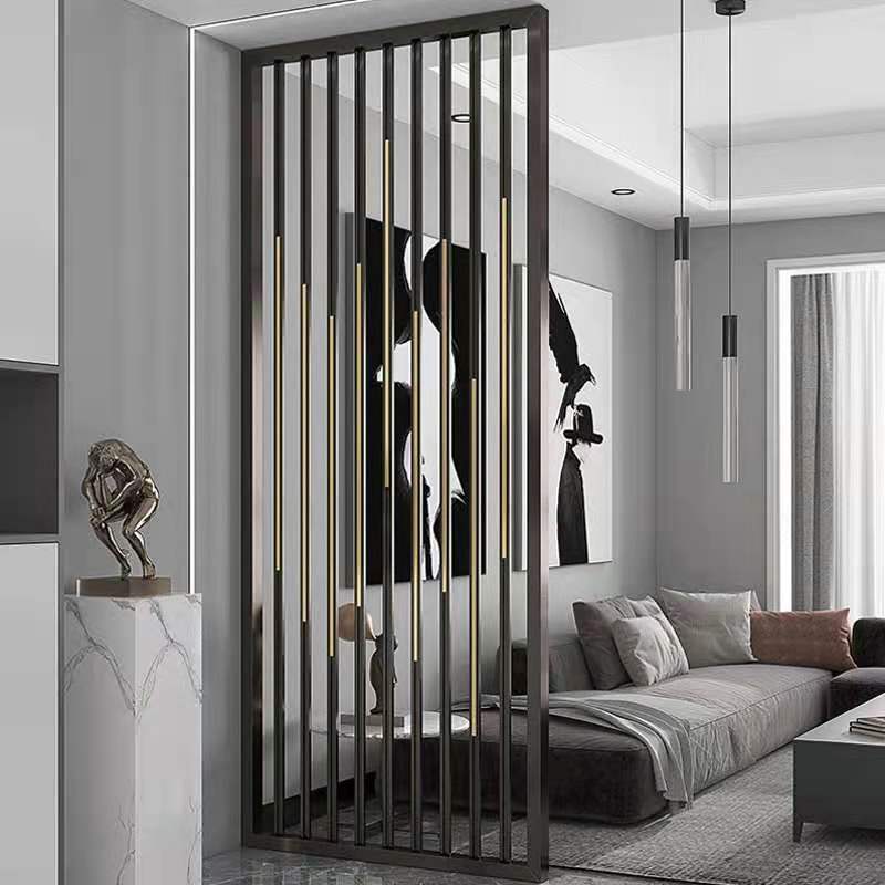 網(wǎng)紅輕奢金屬鏤空雕刻不銹鋼客廳屏風玄關(guān)美新中式酒店隔斷裝飾墻